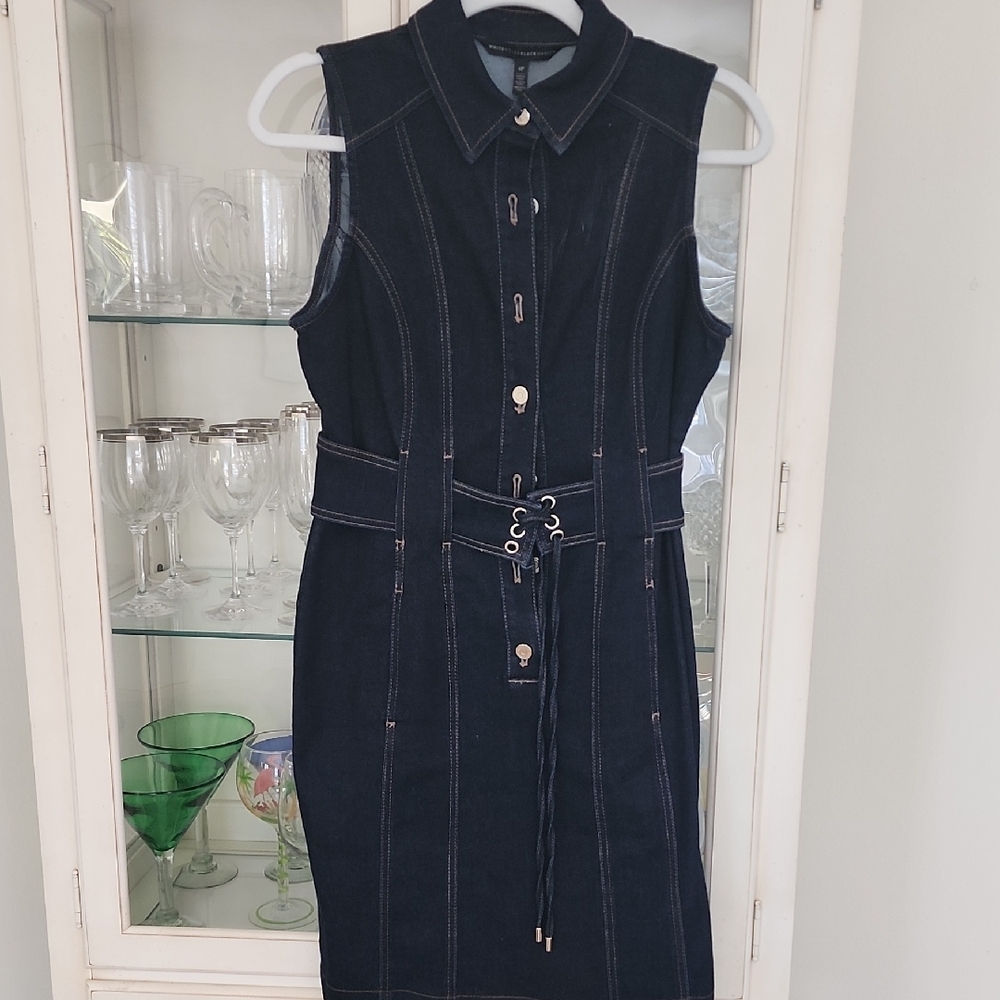 White House Black Market Blue Sleeveless Sheath Dress
